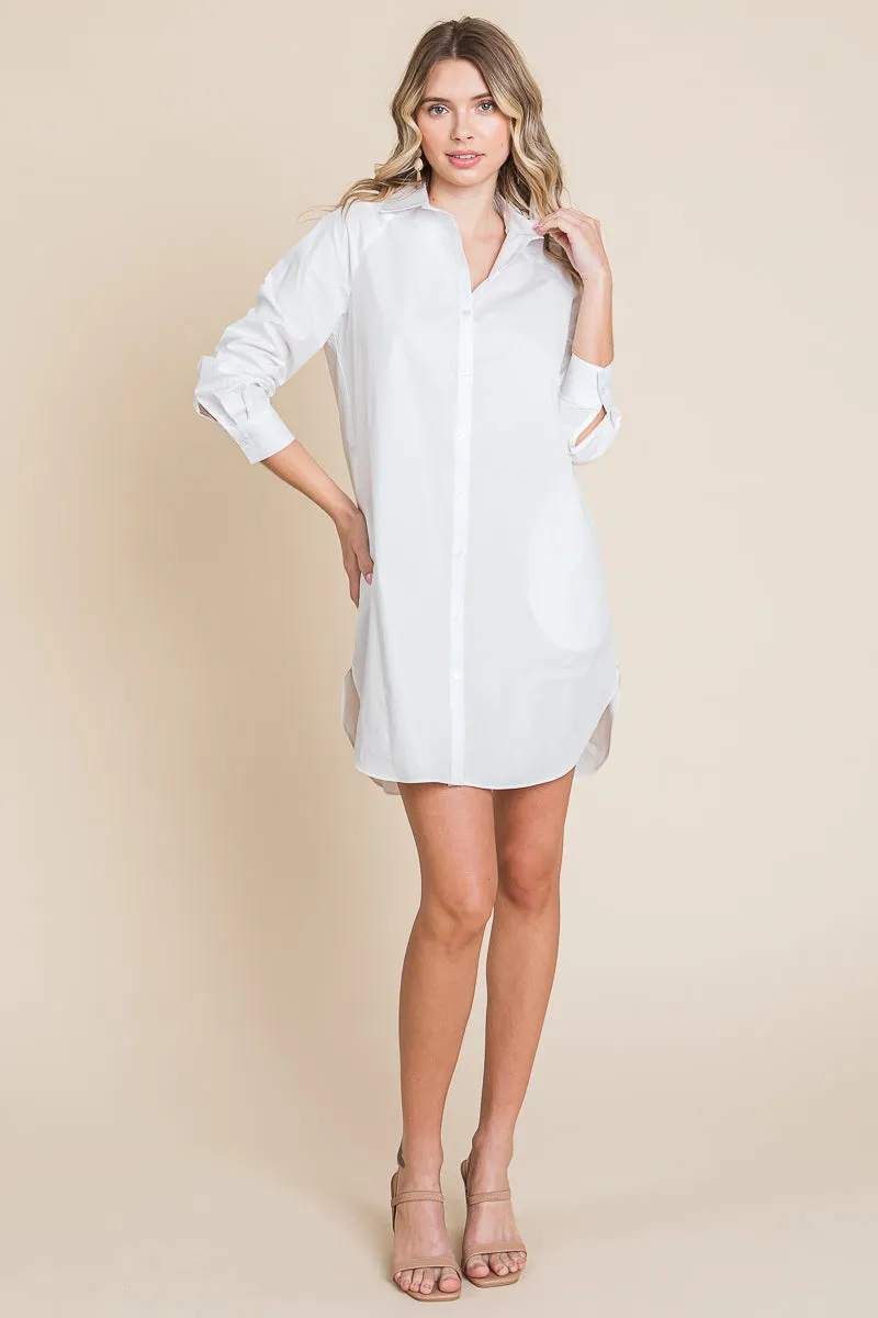 Button Down Cotton Long Sleeve Shirt Dress