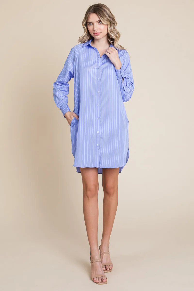 Button Down Cotton Long Sleeve Shirt Dress