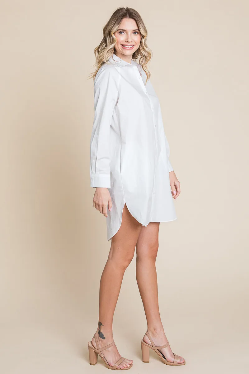 Button Down Cotton Long Sleeve Shirt Dress