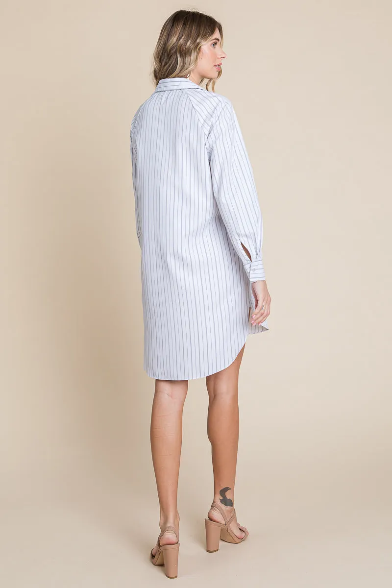 Button Down Cotton Long Sleeve Shirt Dress