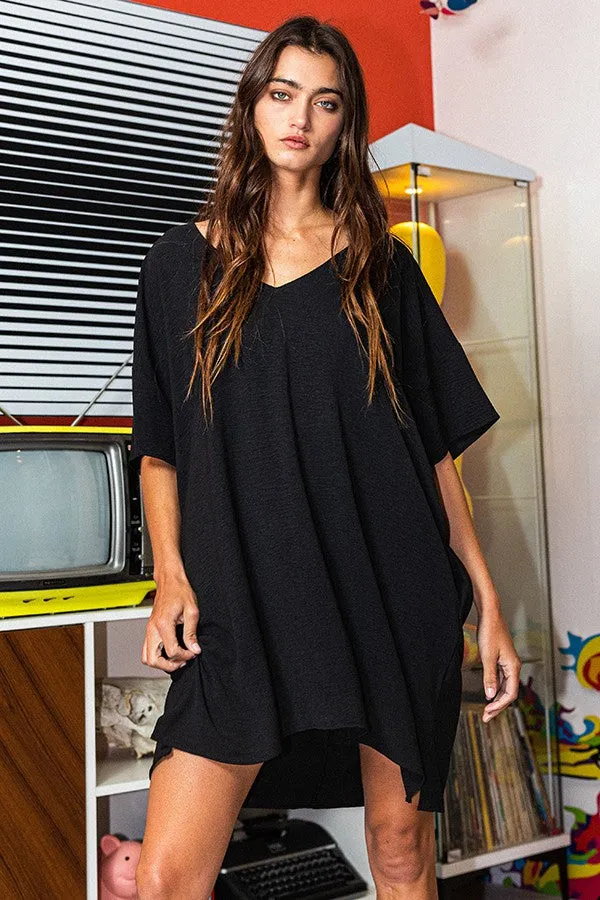 Cali Black Pocketed T-Shirt Dress