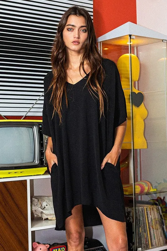 Cali Black Pocketed T-Shirt Dress