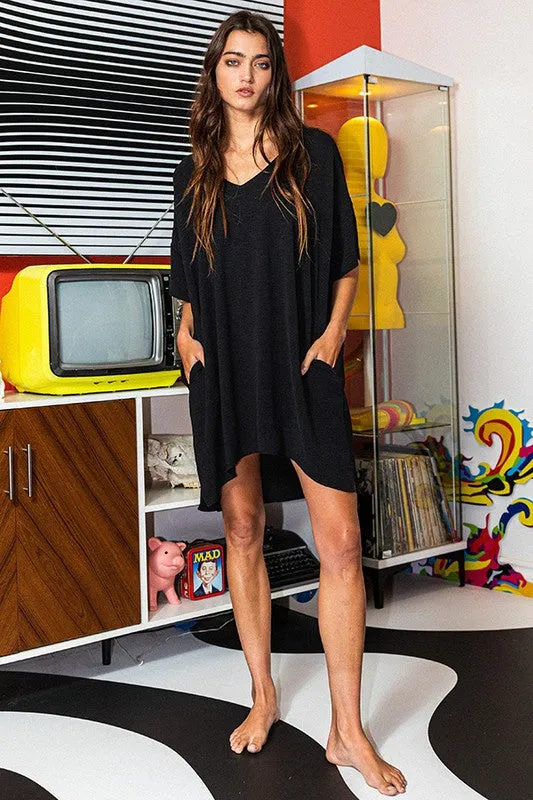 Cali Black Pocketed T-Shirt Dress