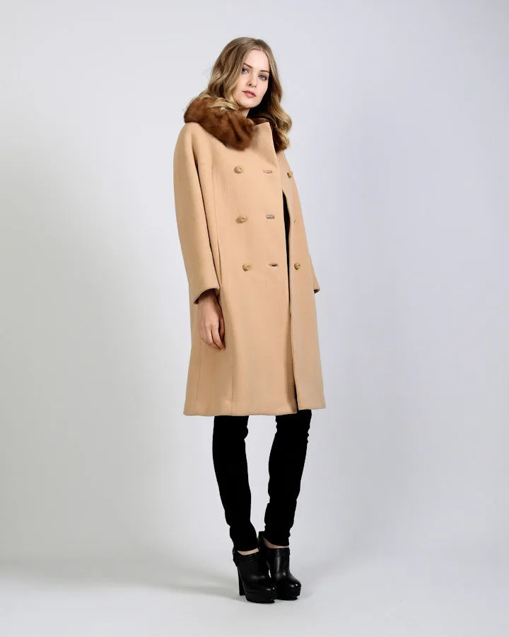 Camel Wool   Mink Fur Coat