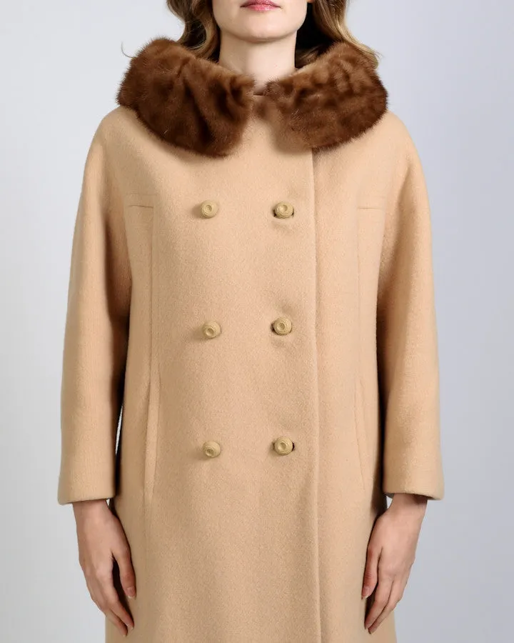 Camel Wool   Mink Fur Coat