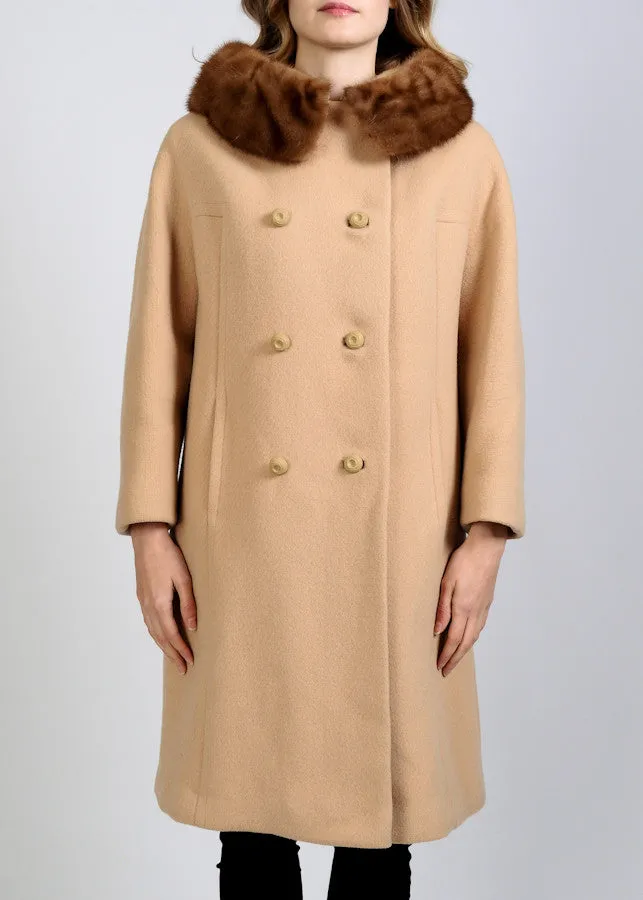 Camel Wool   Mink Fur Coat