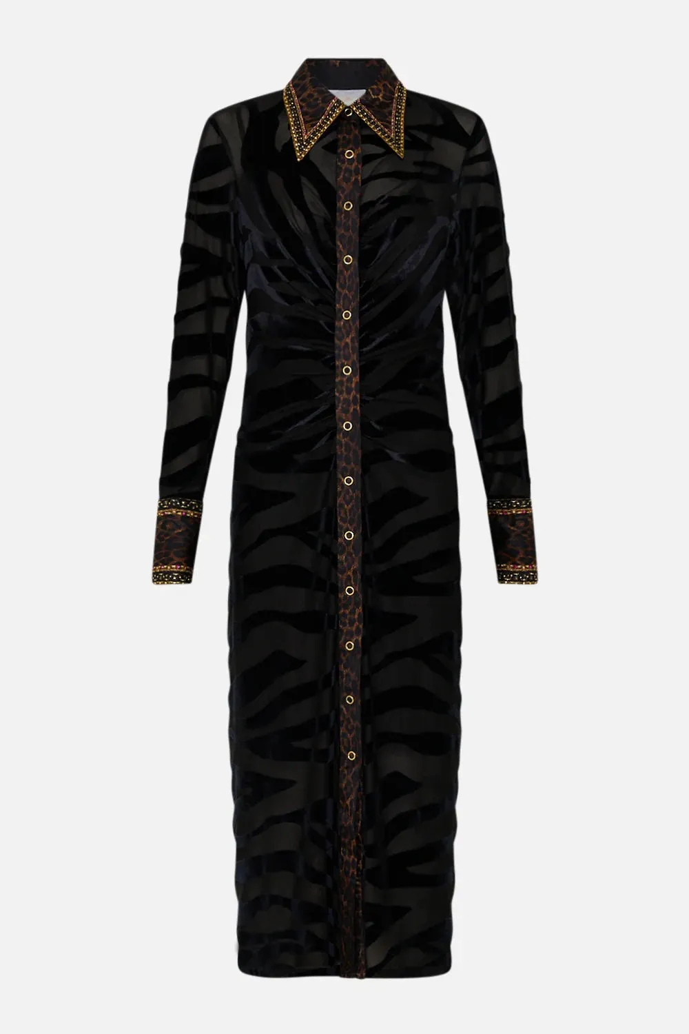 CAMILLA AMSTERGLAM STRETCH VELVET ANIMAL SHIRT DRESS