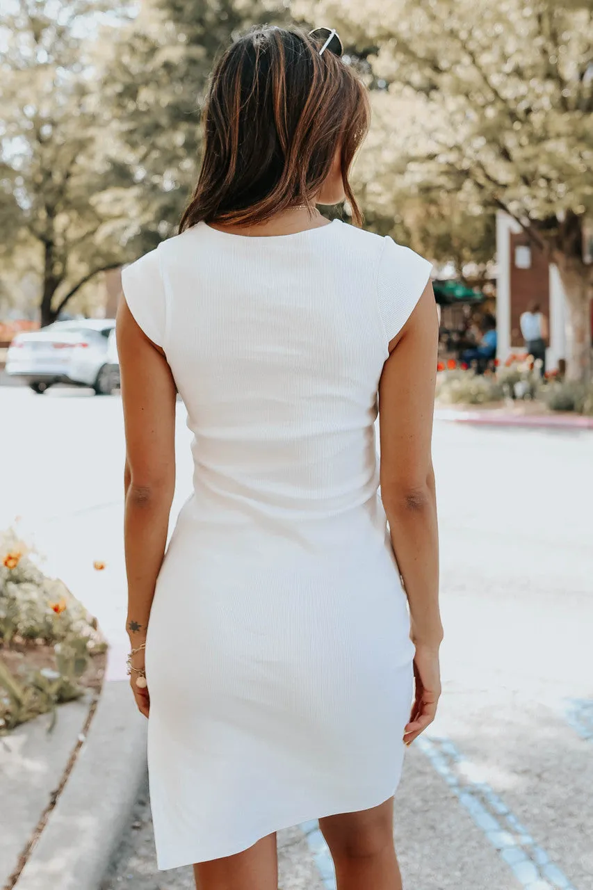 Cap Sleeve White Ribbed Dress