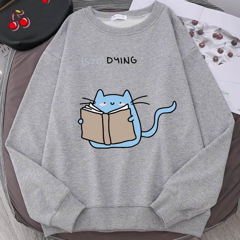 Cartoon Kitty Cat Studying Sweatshirt