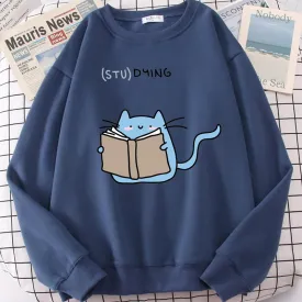 Cartoon Kitty Cat Studying Sweatshirt