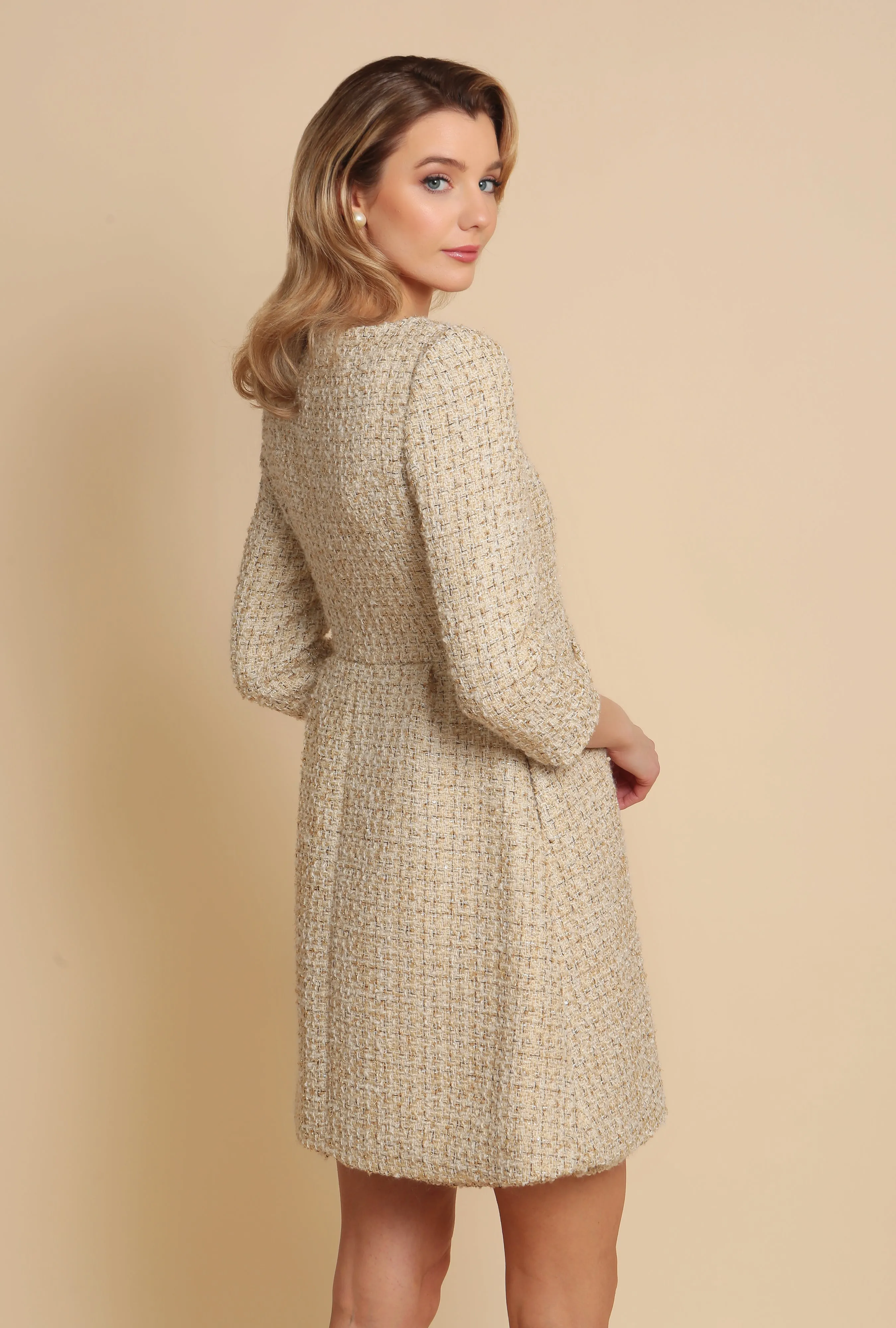 'Casablanca' Wool Tweed Dress Coat in Oro