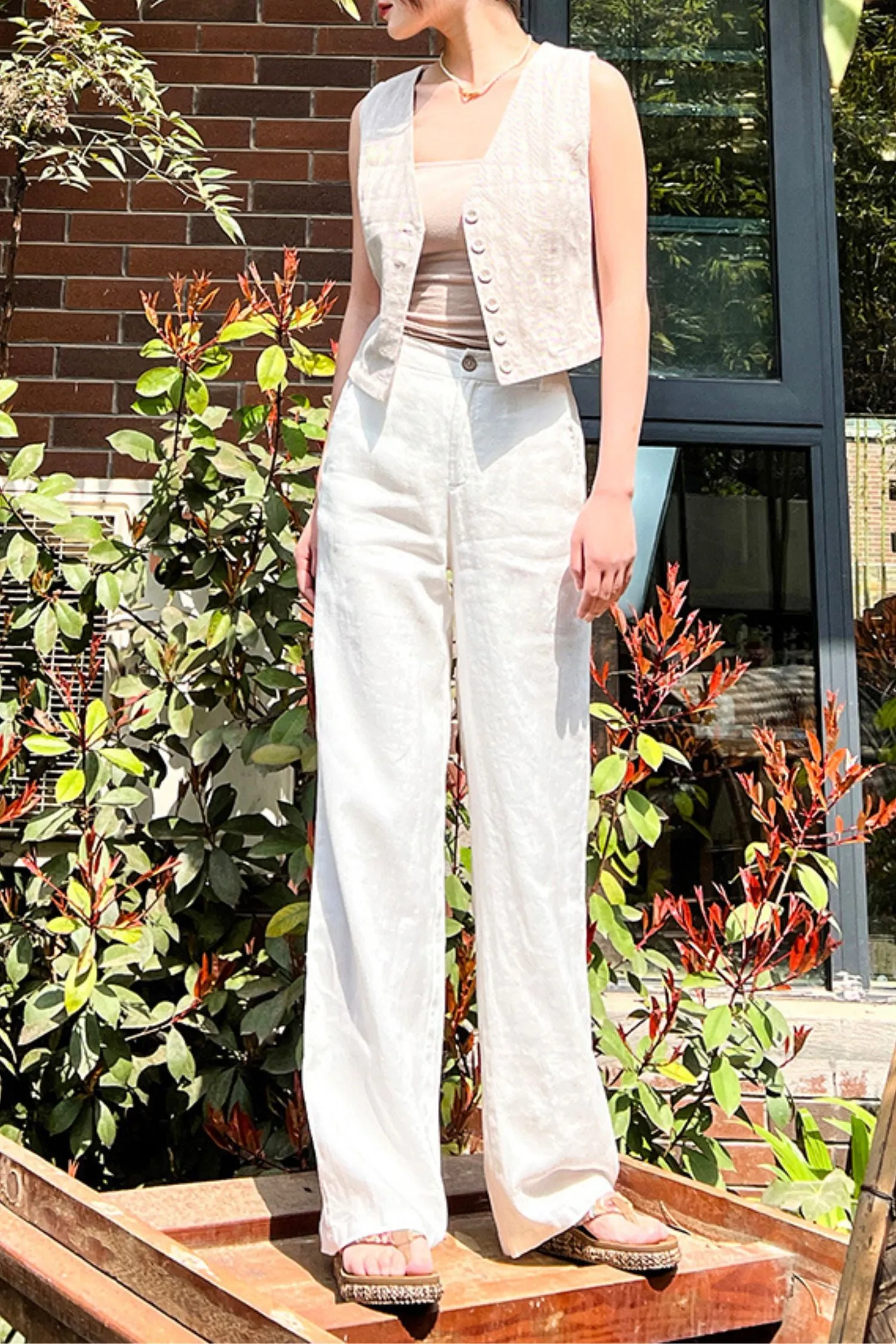 casual  linen wide-leg pants L0614