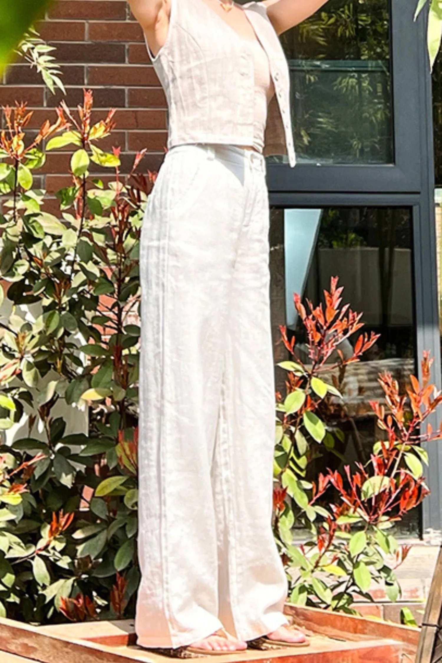 casual  linen wide-leg pants L0614