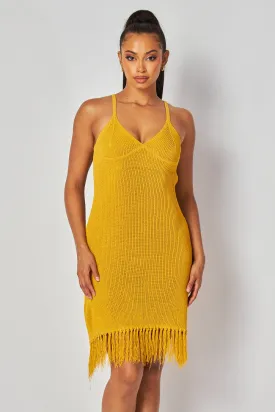 Cate Lightweight Knit Sweater Fringe Tank Dress