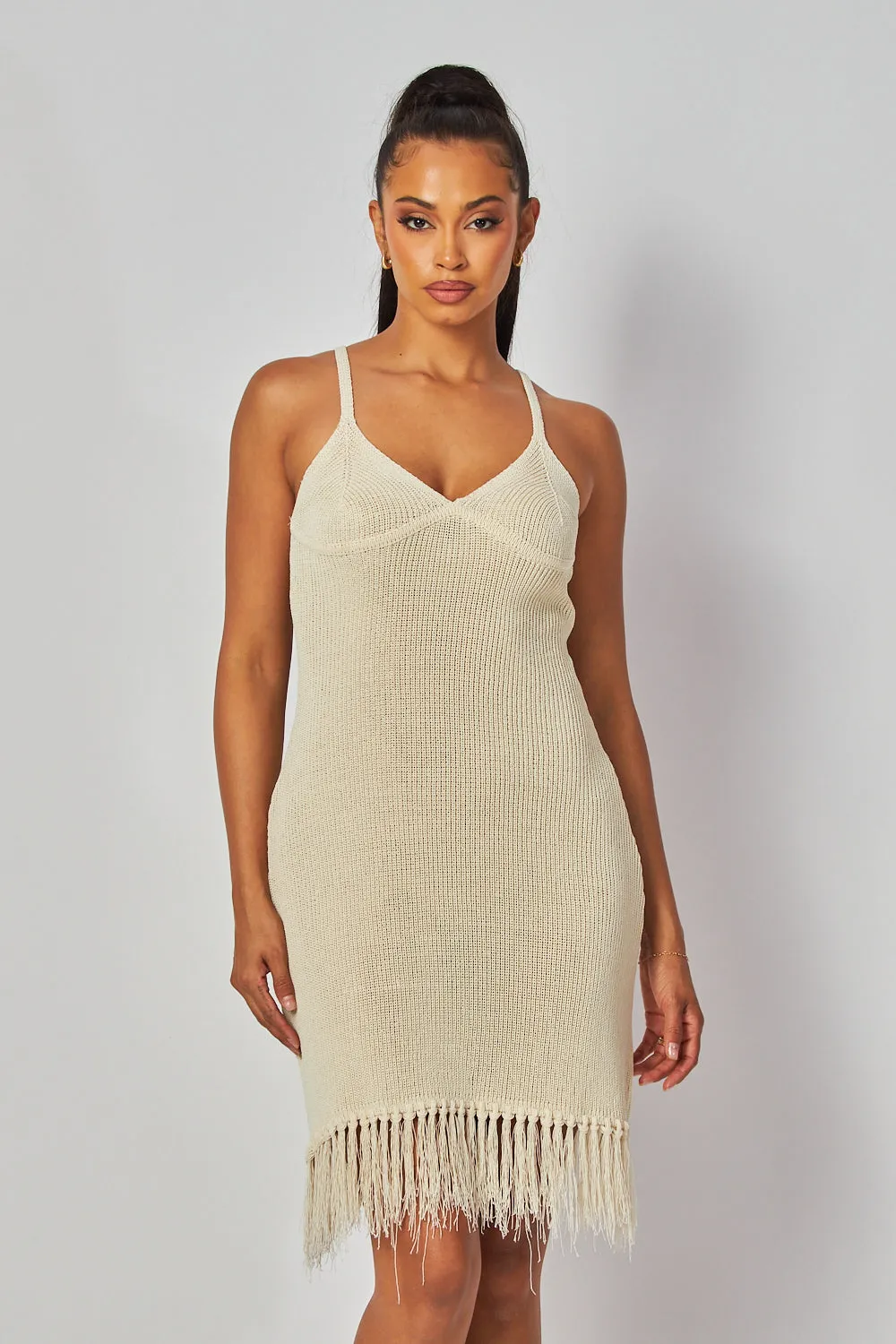 Cate Lightweight Knit Sweater Fringe Tank Dress