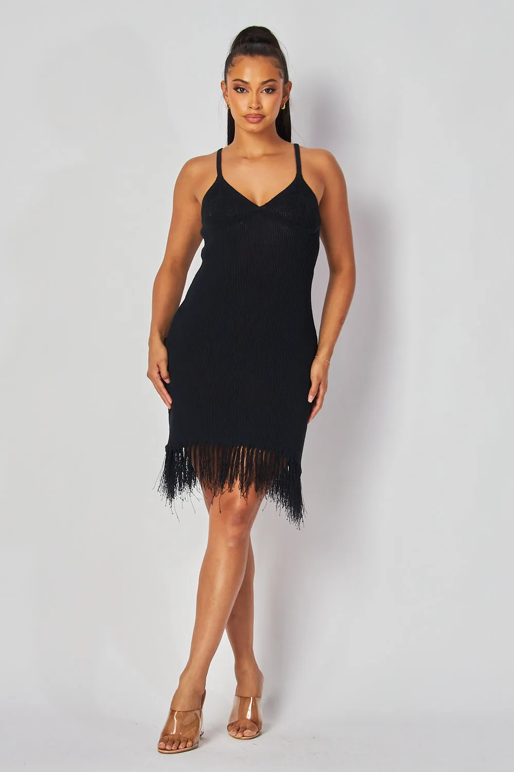 Cate Lightweight Knit Sweater Fringe Tank Dress