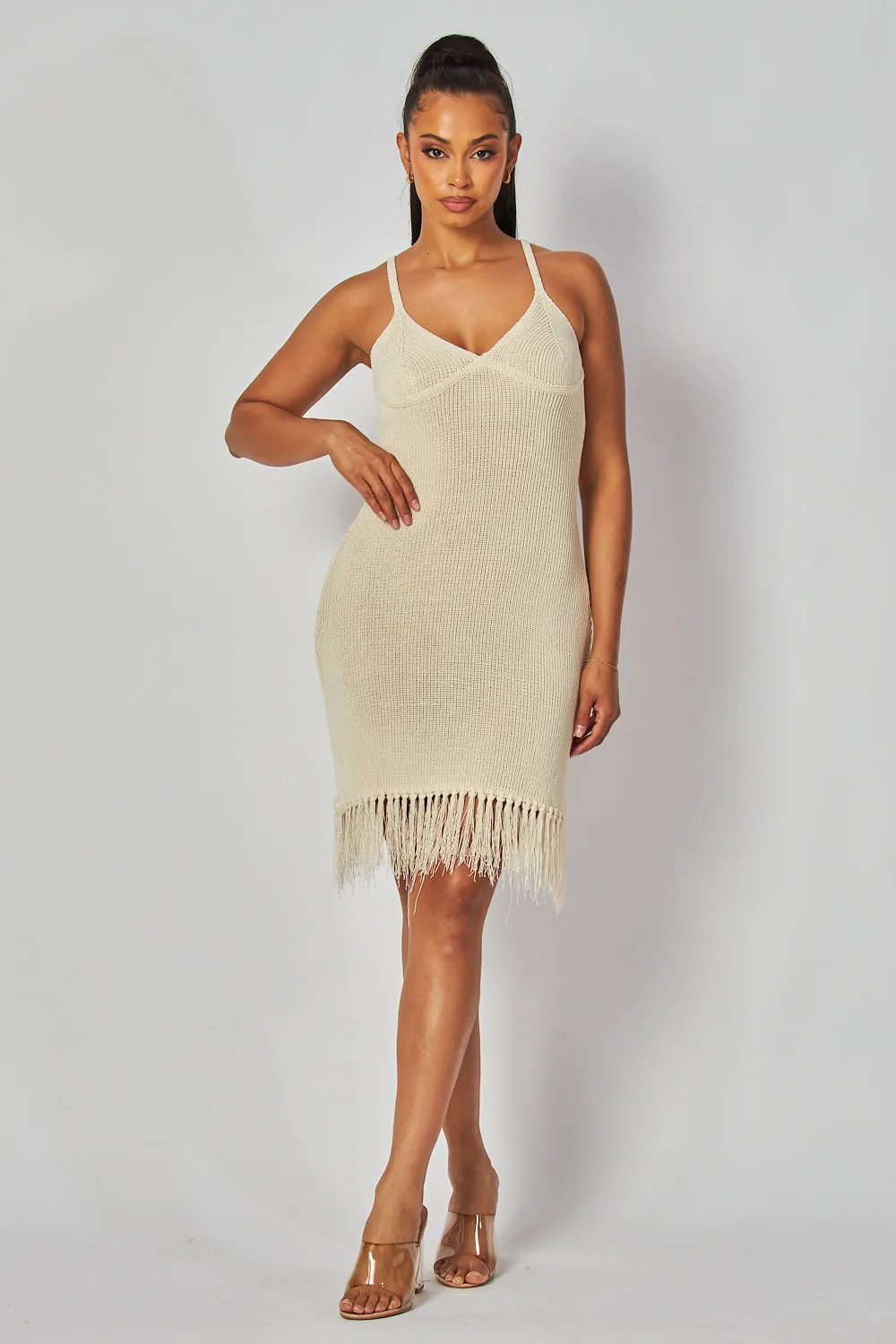 Cate Lightweight Knit Sweater Fringe Tank Dress