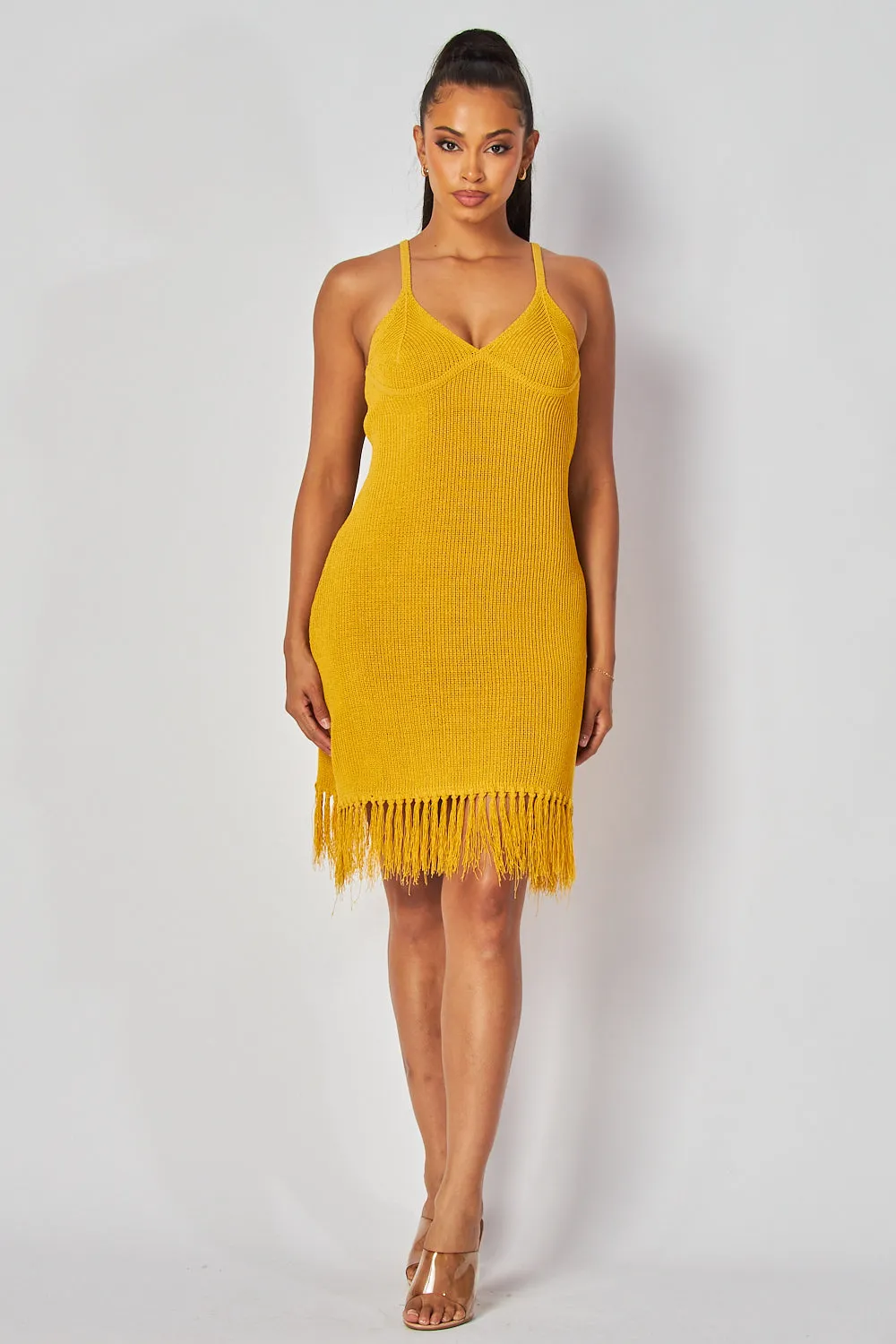 Cate Lightweight Knit Sweater Fringe Tank Dress