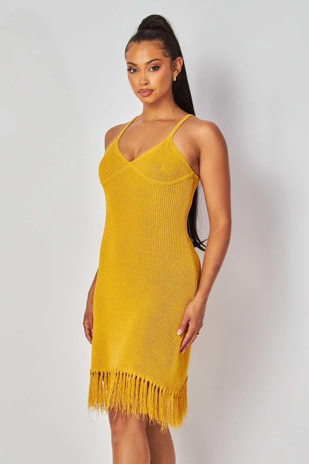 Cate Lightweight Knit Sweater Fringe Tank Dress