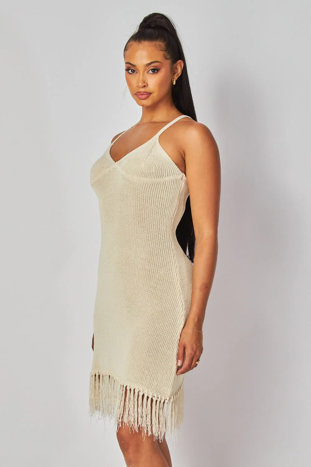 Cate Lightweight Knit Sweater Fringe Tank Dress