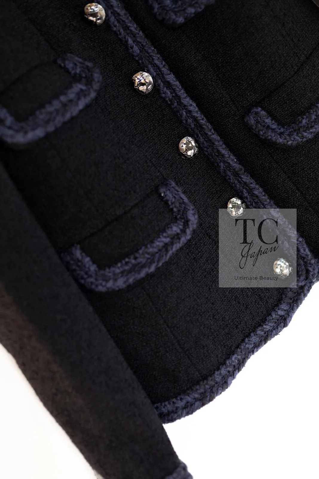 CHANEL 13A Little Black Jacket Navy Braid Trim Wool Silk Tweed 36 38 シャネル リトル ブラック ジャケット ネイビー ブレイド トリム ウール シルク ツイード 女優 チェ・ジュウ 即発