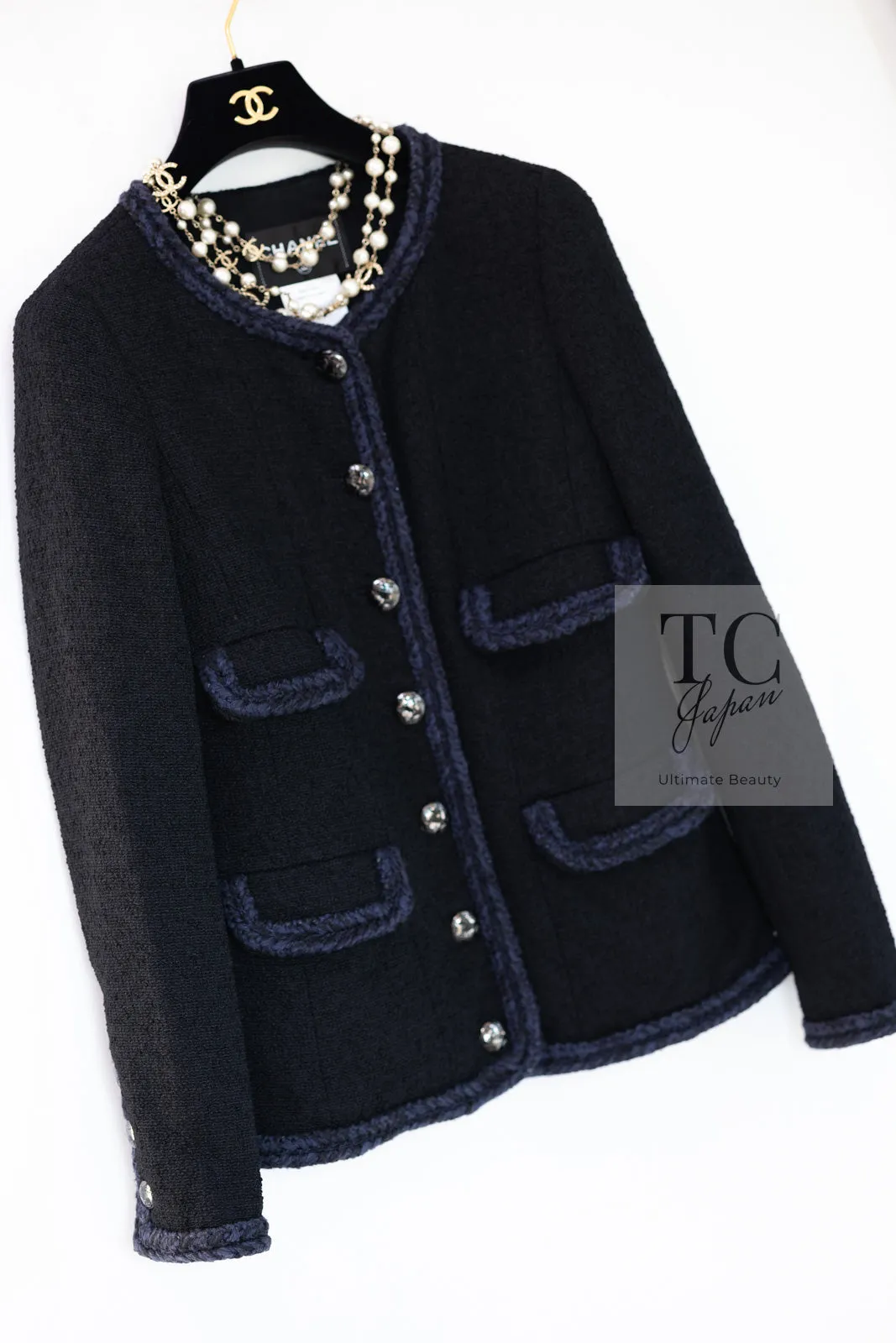 CHANEL 13A Little Black Jacket Navy Braid Trim Wool Silk Tweed 36 38 シャネル リトル ブラック ジャケット ネイビー ブレイド トリム ウール シルク ツイード 女優 チェ・ジュウ 即発