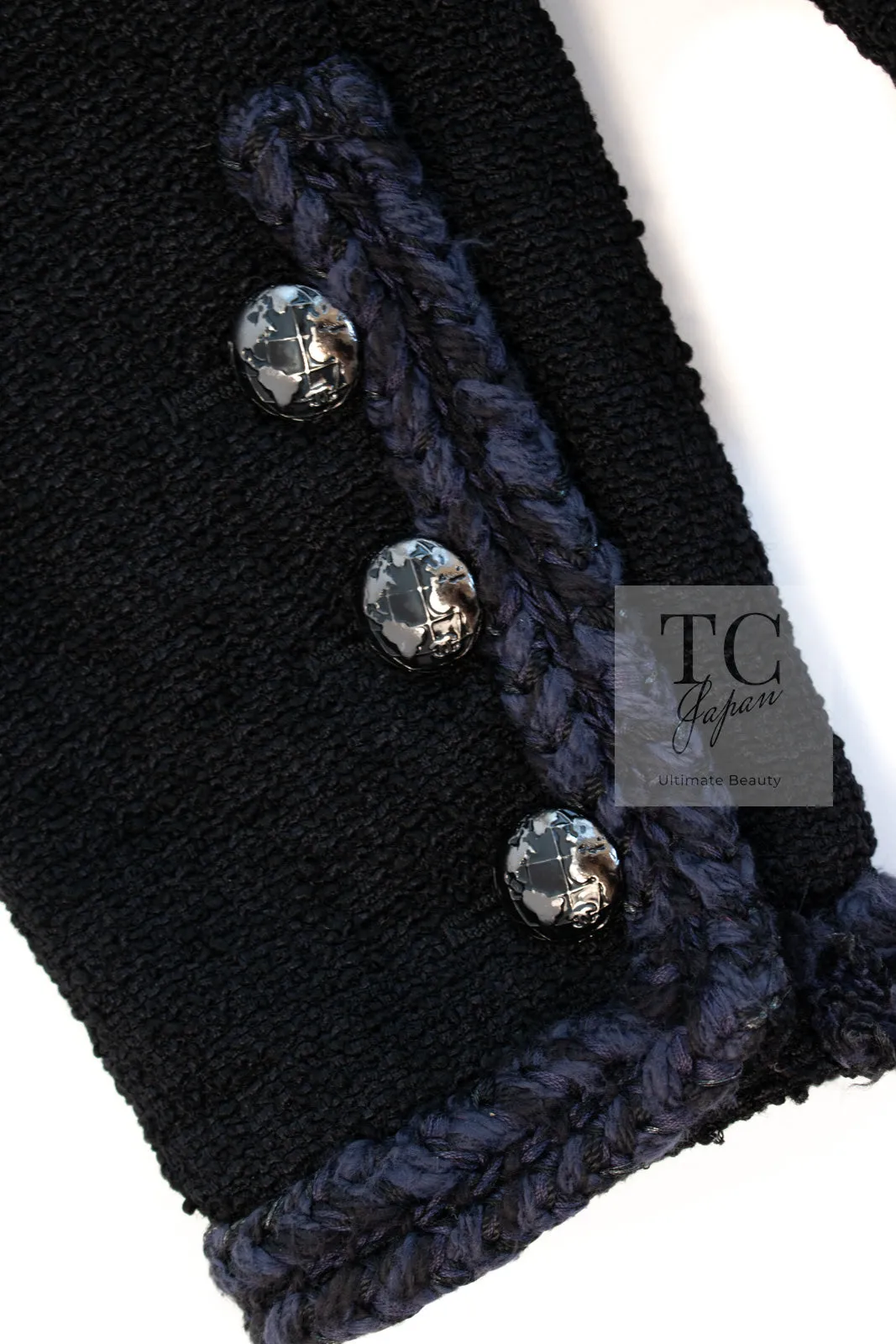 CHANEL 13A Little Black Jacket Navy Braid Trim Wool Silk Tweed 36 38 シャネル リトル ブラック ジャケット ネイビー ブレイド トリム ウール シルク ツイード 女優 チェ・ジュウ 即発