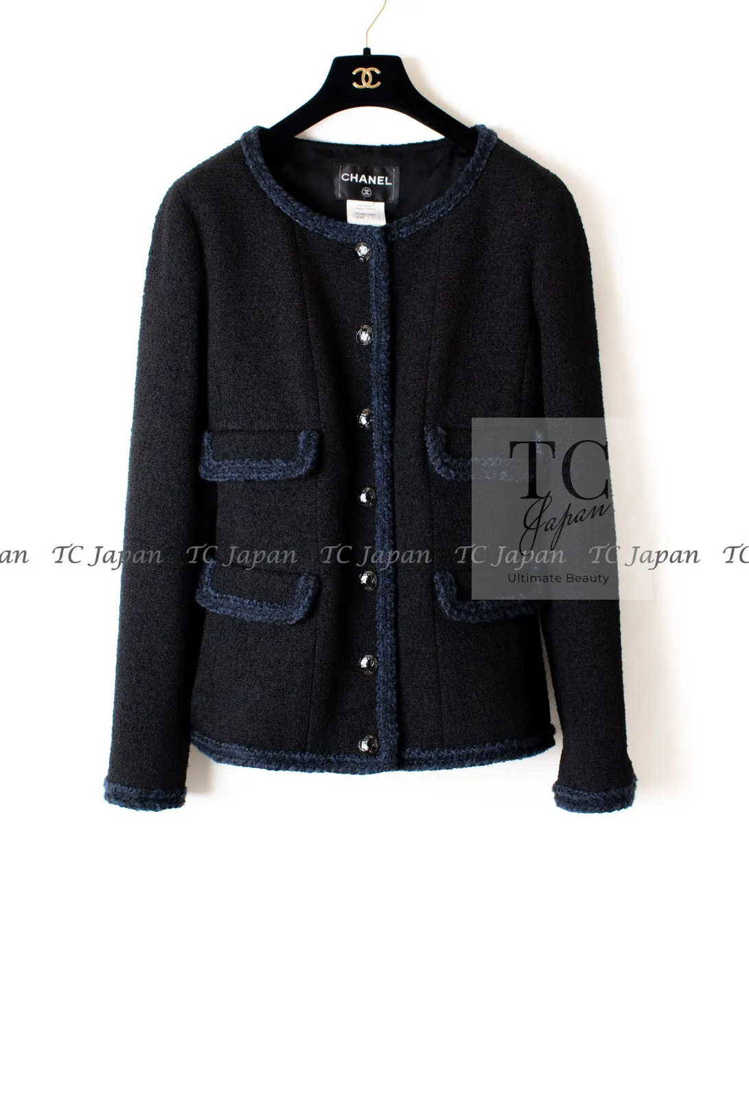 CHANEL 13A Little Black Jacket Navy Braid Trim Wool Silk Tweed 36 38 シャネル リトル ブラック ジャケット ネイビー ブレイド トリム ウール シルク ツイード 女優 チェ・ジュウ 即発