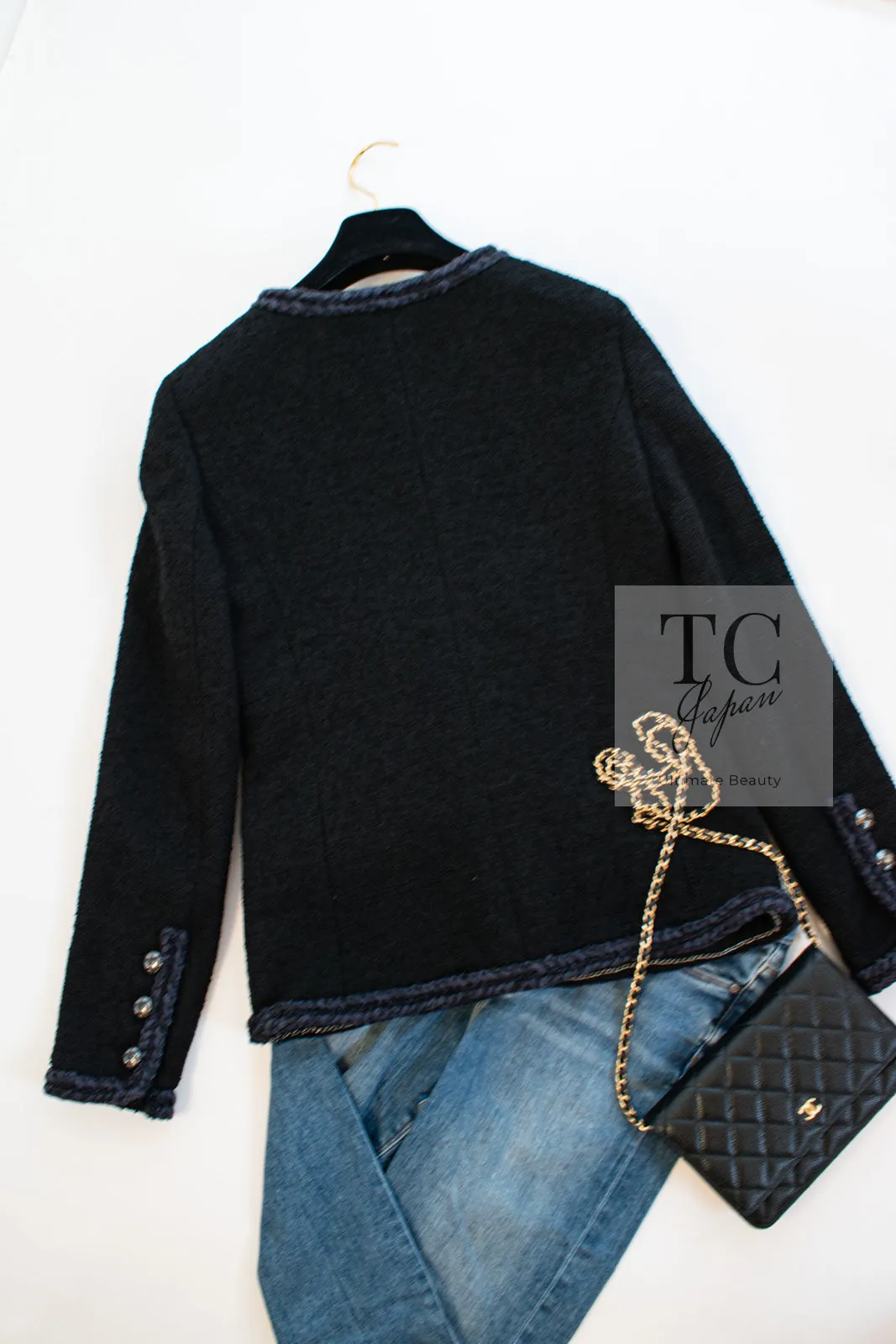 CHANEL 13A Little Black Jacket Navy Braid Trim Wool Silk Tweed 36 38 シャネル リトル ブラック ジャケット ネイビー ブレイド トリム ウール シルク ツイード 女優 チェ・ジュウ 即発