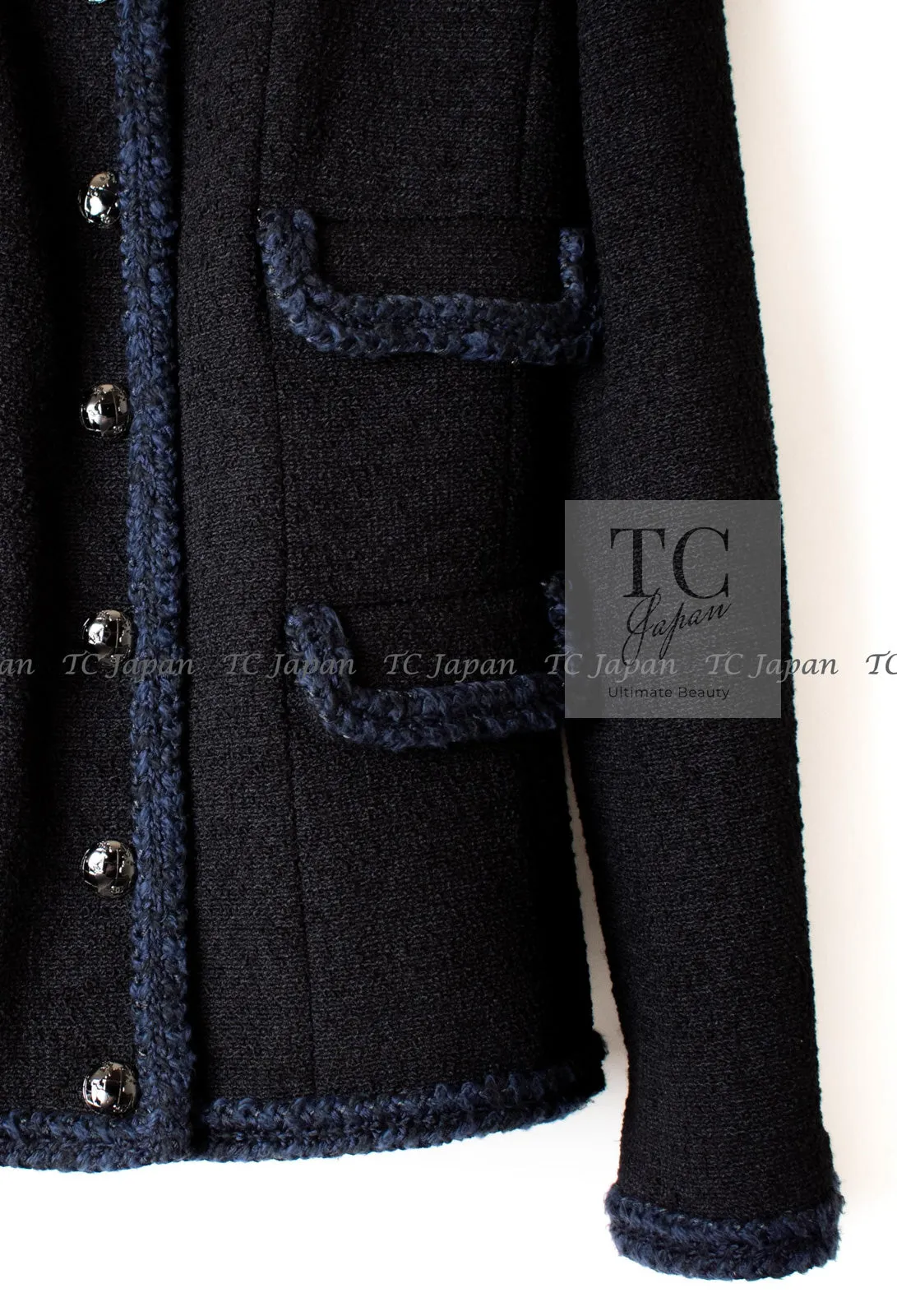 CHANEL 13A Little Black Jacket Navy Braid Trim Wool Silk Tweed 36 38 シャネル リトル ブラック ジャケット ネイビー ブレイド トリム ウール シルク ツイード 女優 チェ・ジュウ 即発