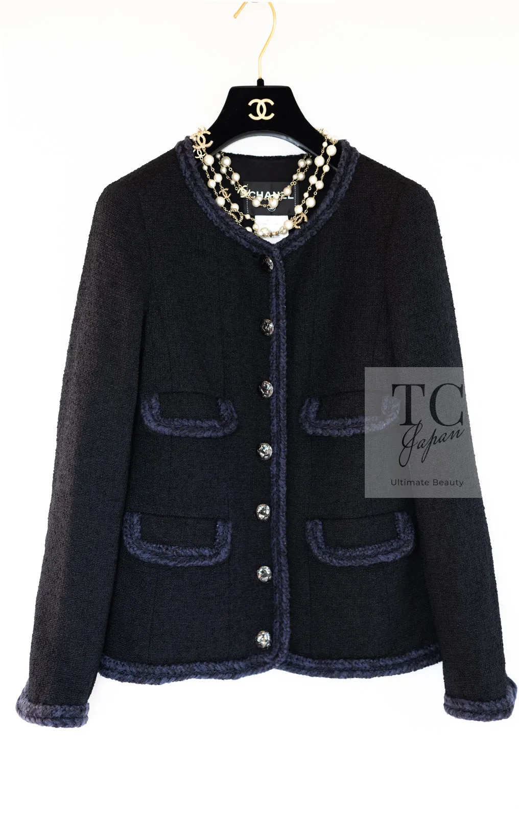 CHANEL 13A Little Black Jacket Navy Braid Trim Wool Silk Tweed 36 38 シャネル リトル ブラック ジャケット ネイビー ブレイド トリム ウール シルク ツイード 女優 チェ・ジュウ 即発