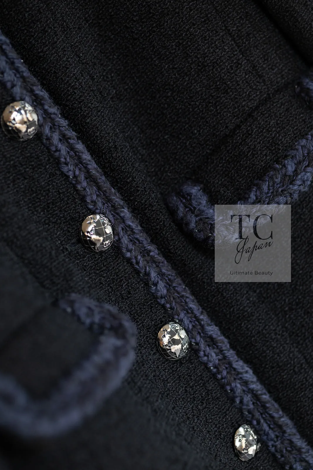 CHANEL 13A Little Black Jacket Navy Braid Trim Wool Silk Tweed 36 38 シャネル リトル ブラック ジャケット ネイビー ブレイド トリム ウール シルク ツイード 女優 チェ・ジュウ 即発