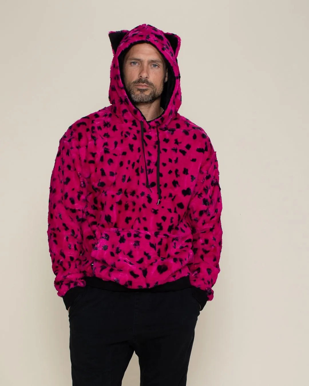 Classic Men's Fur Hoodie | Pink Cheetah