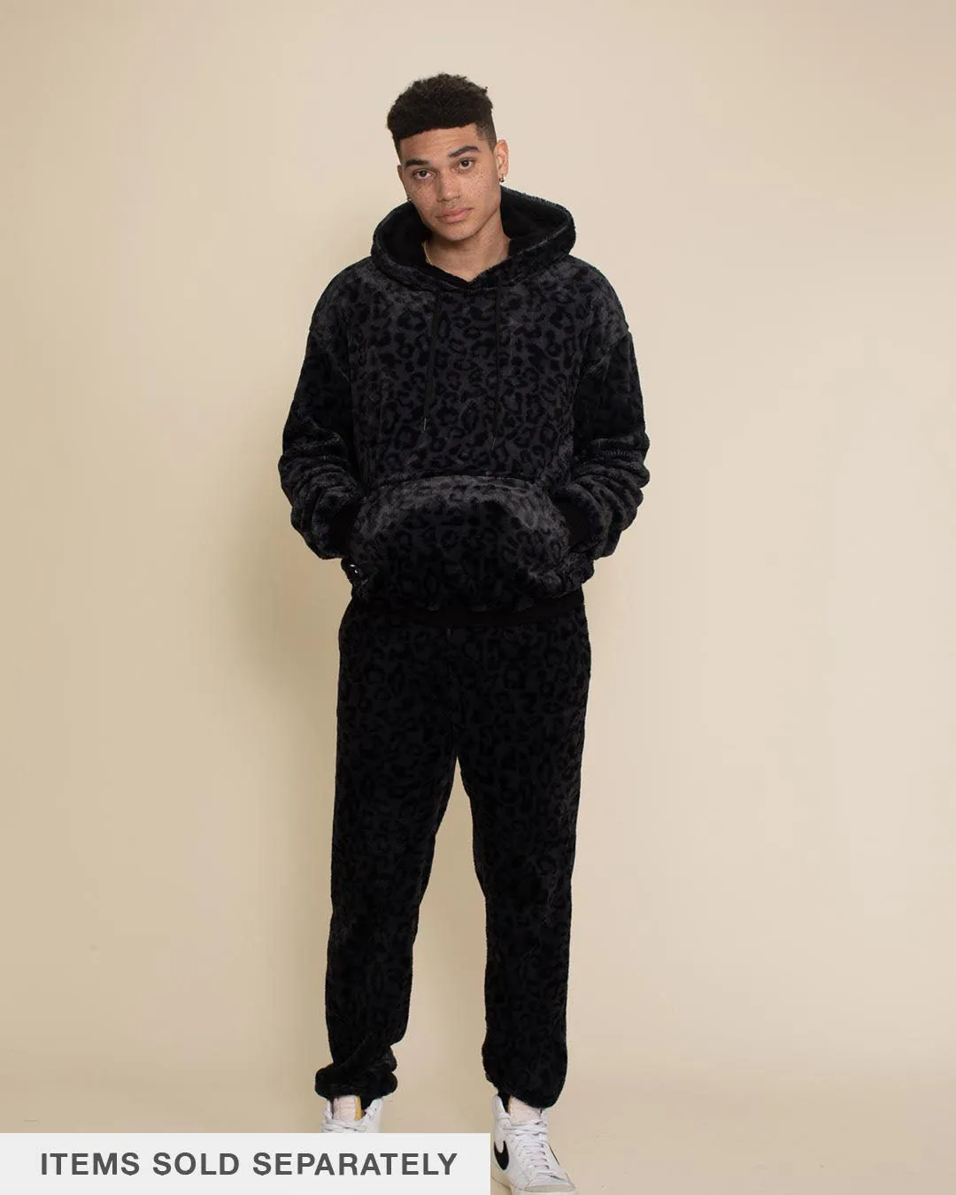 Classic Men's Fur Hoodie | Slate Black Leopard