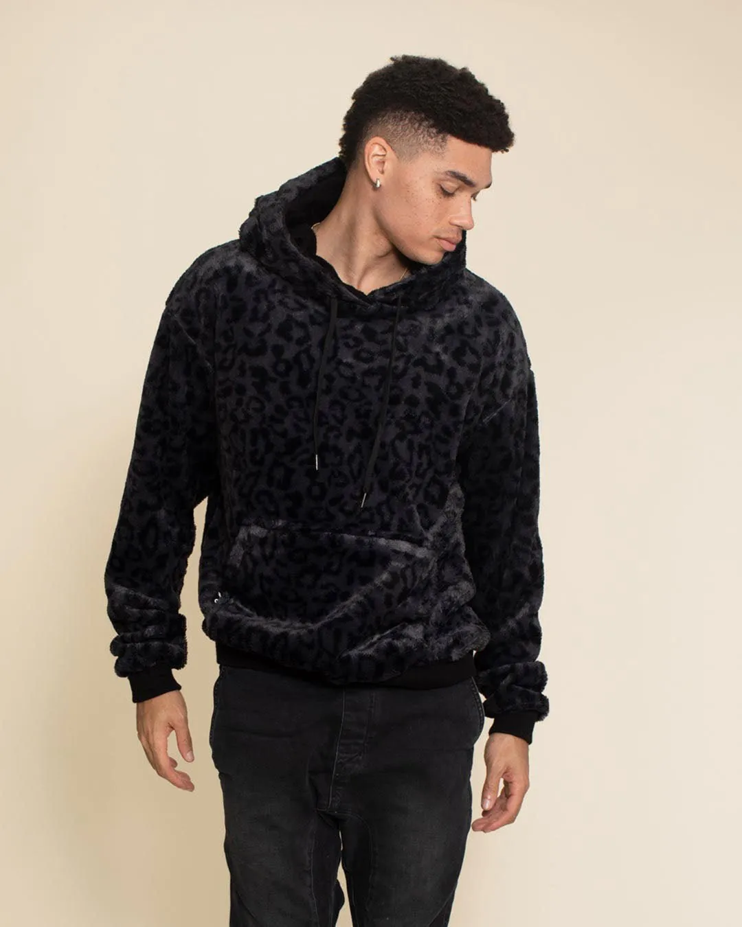 Classic Men's Fur Hoodie | Slate Black Leopard