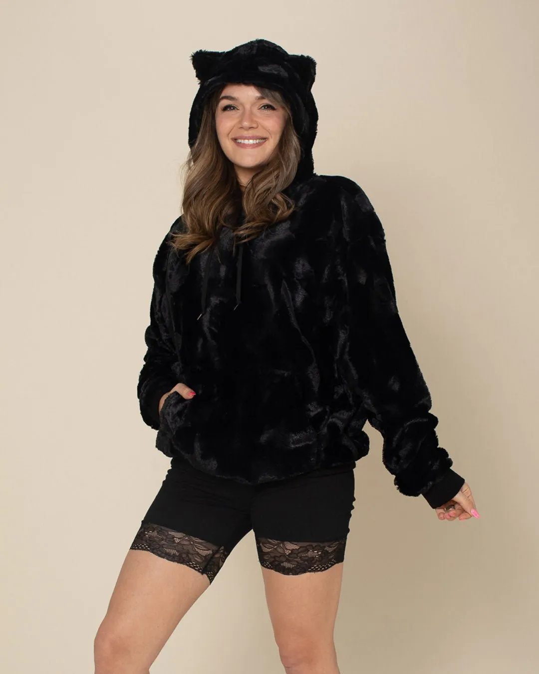 Classic Women's Fur Hoodie | Black Panther