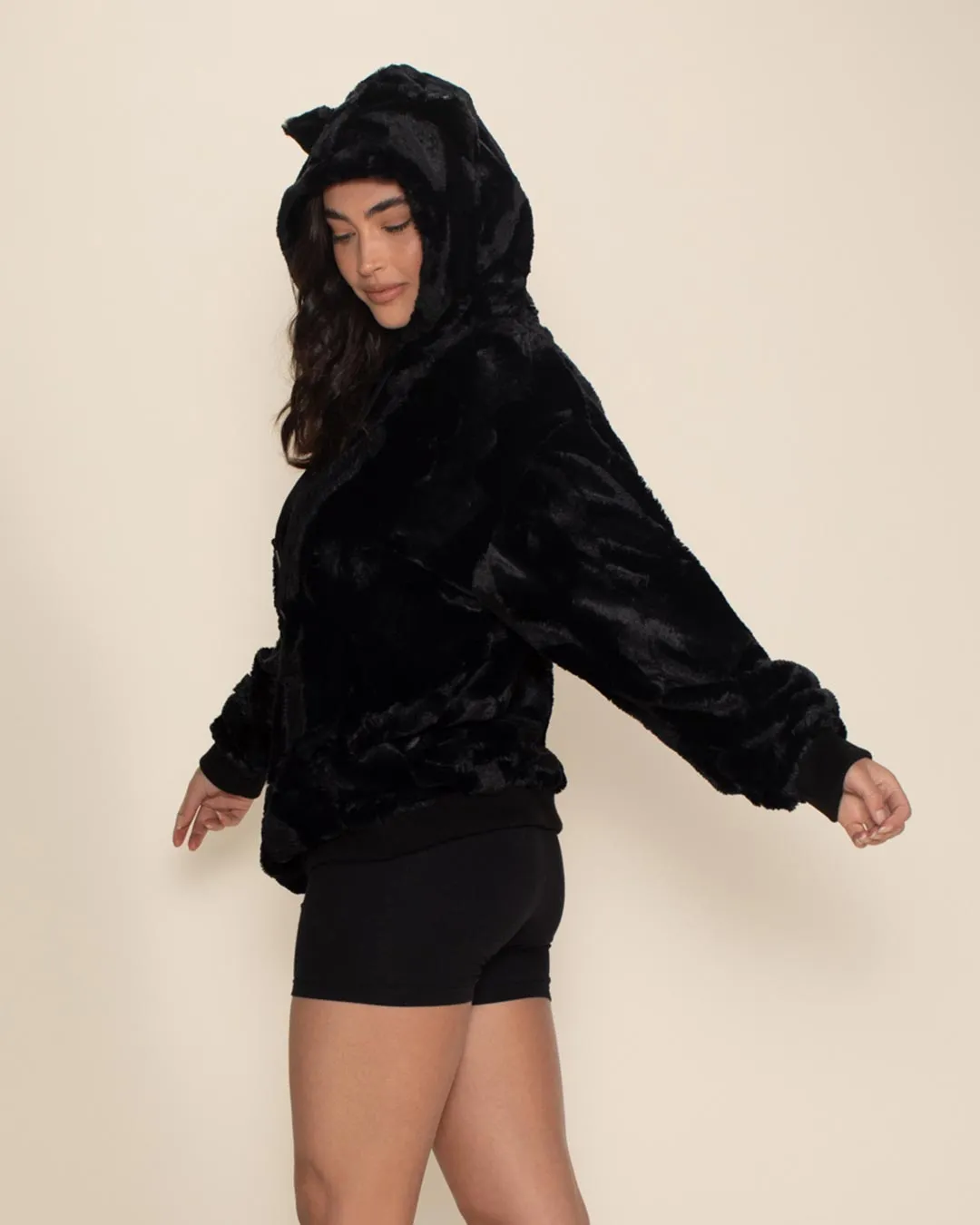 Classic Women's Fur Hoodie | Black Panther