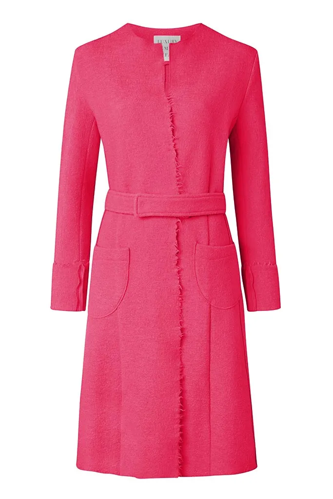 COCO Bright Pink Boiled Wool Cardigan Coat