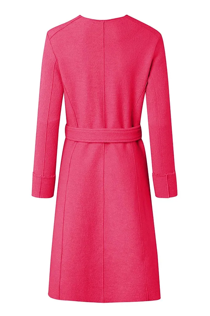 COCO Bright Pink Boiled Wool Cardigan Coat