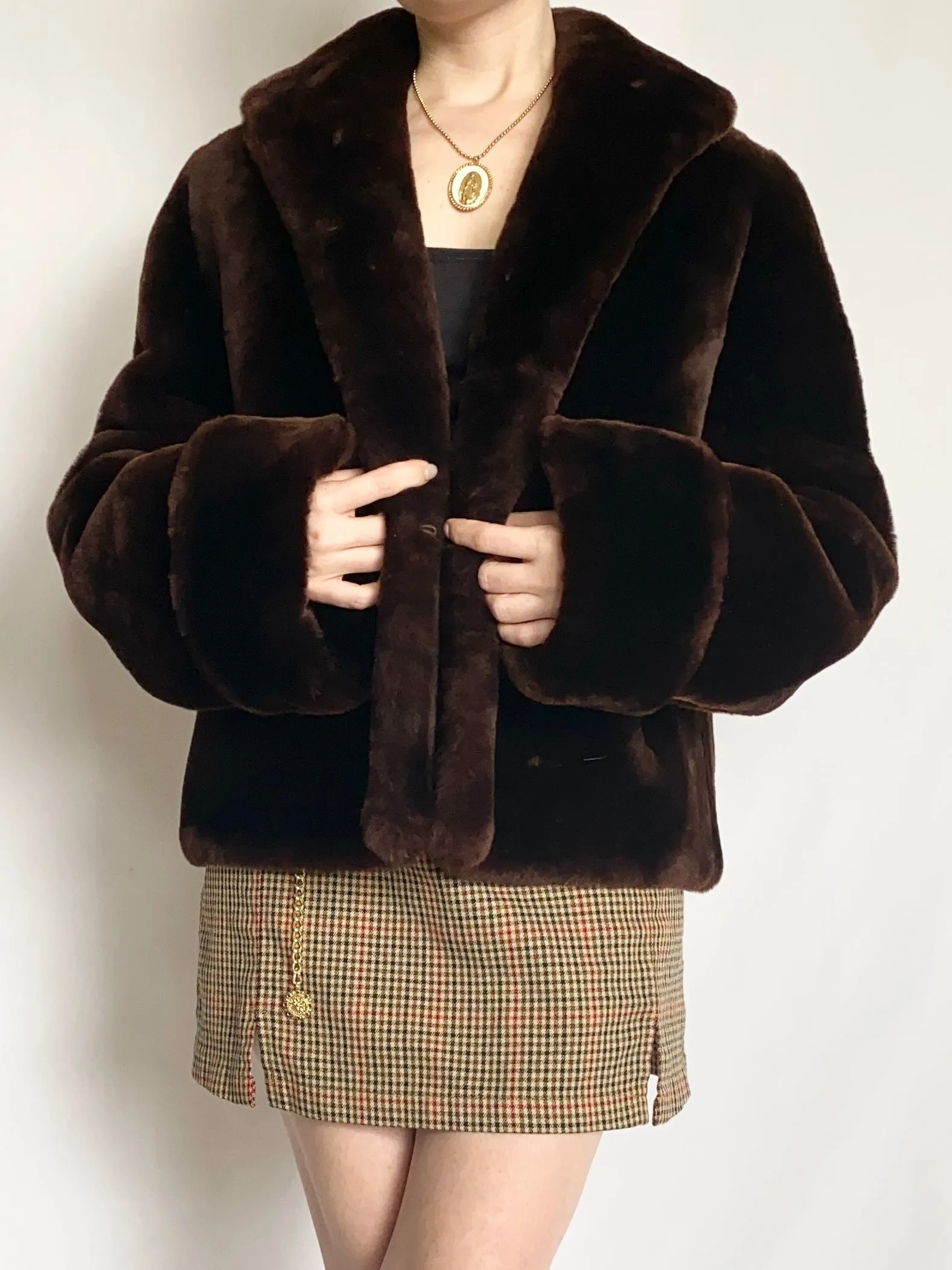 Cocoa Brown 1960s Faux Fur Vintage Coat (M)