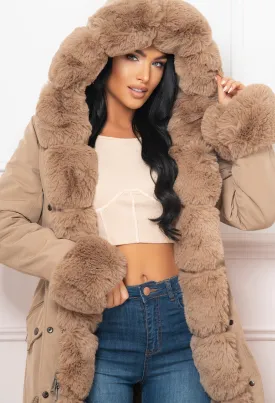 Cocoa Kisses Tan Fur Trim Parka Coat