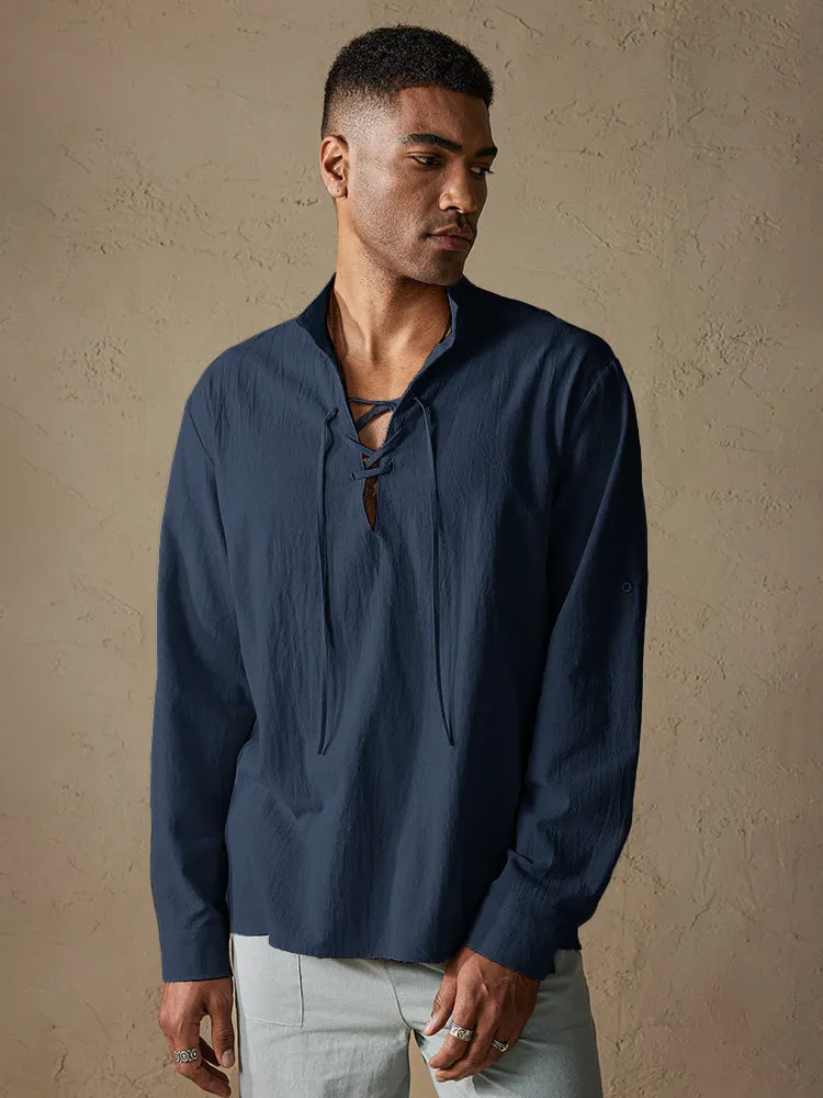 Cotton Long Sleeves V Neck Shirt