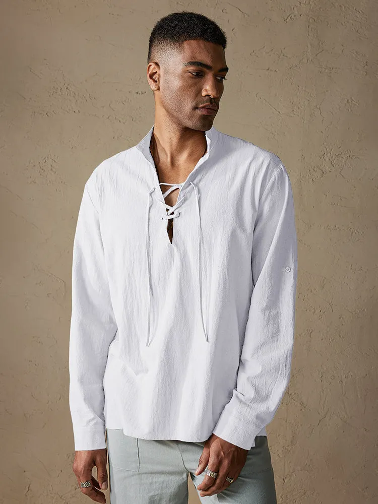 Cotton Long Sleeves V Neck Shirt