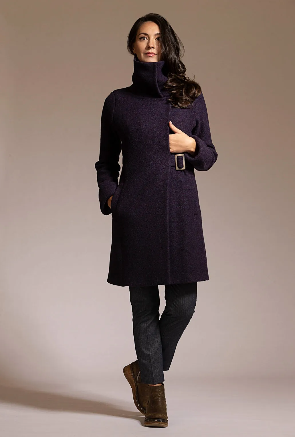 COWL NECK COAT · eggplant