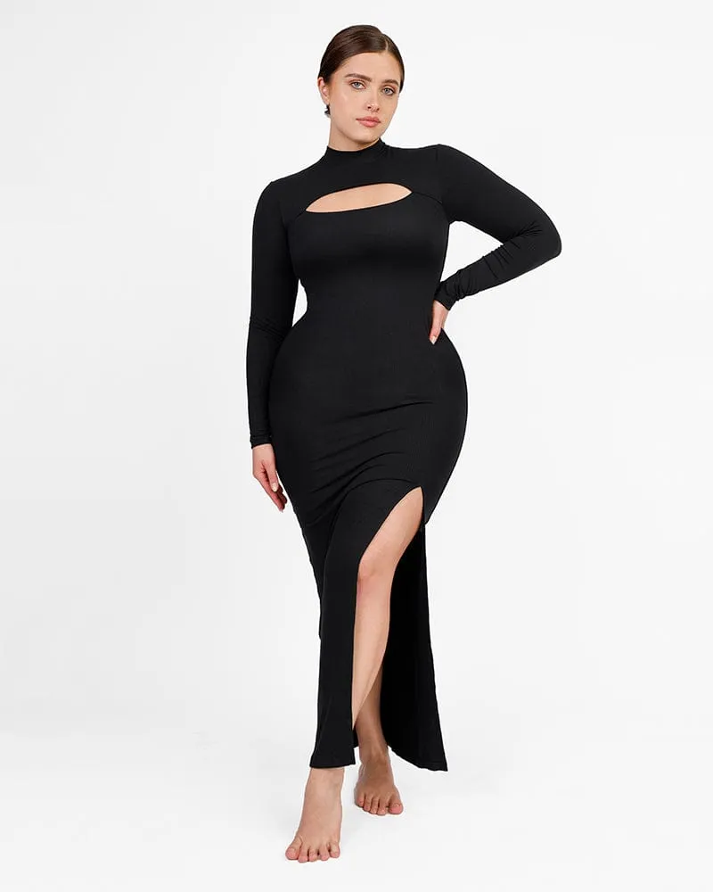 Cozy Ribbed High-Necked Maxi Shaping Dress