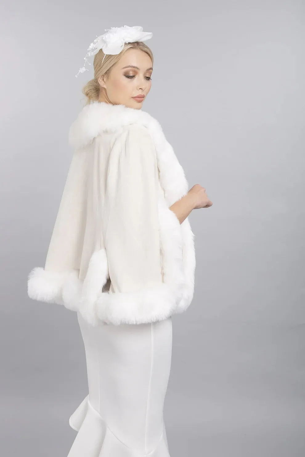 Cream Faux Fur Suede Cape Jacket