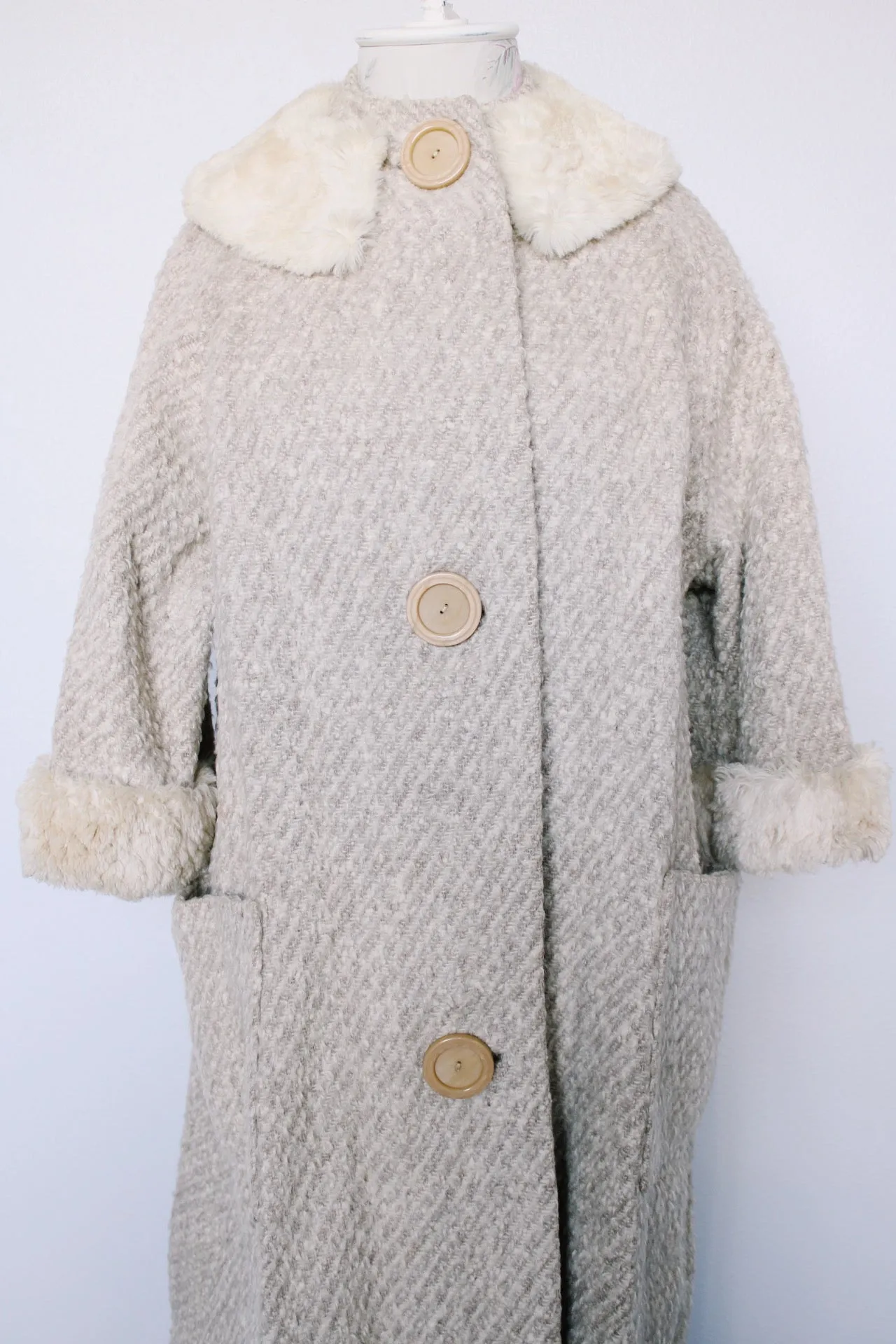 Cream Fur Trim Coat