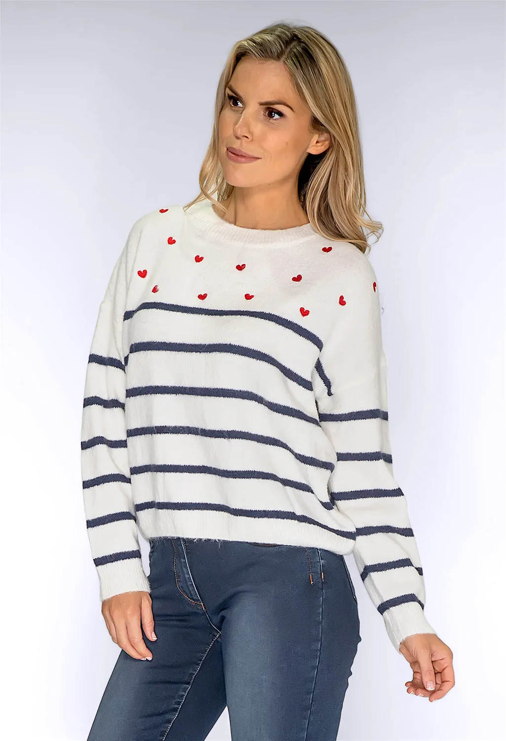 Cream Love Heart Knit Jumper