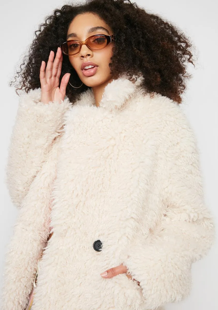 Cream Teddy Bear Faux Fur Coat