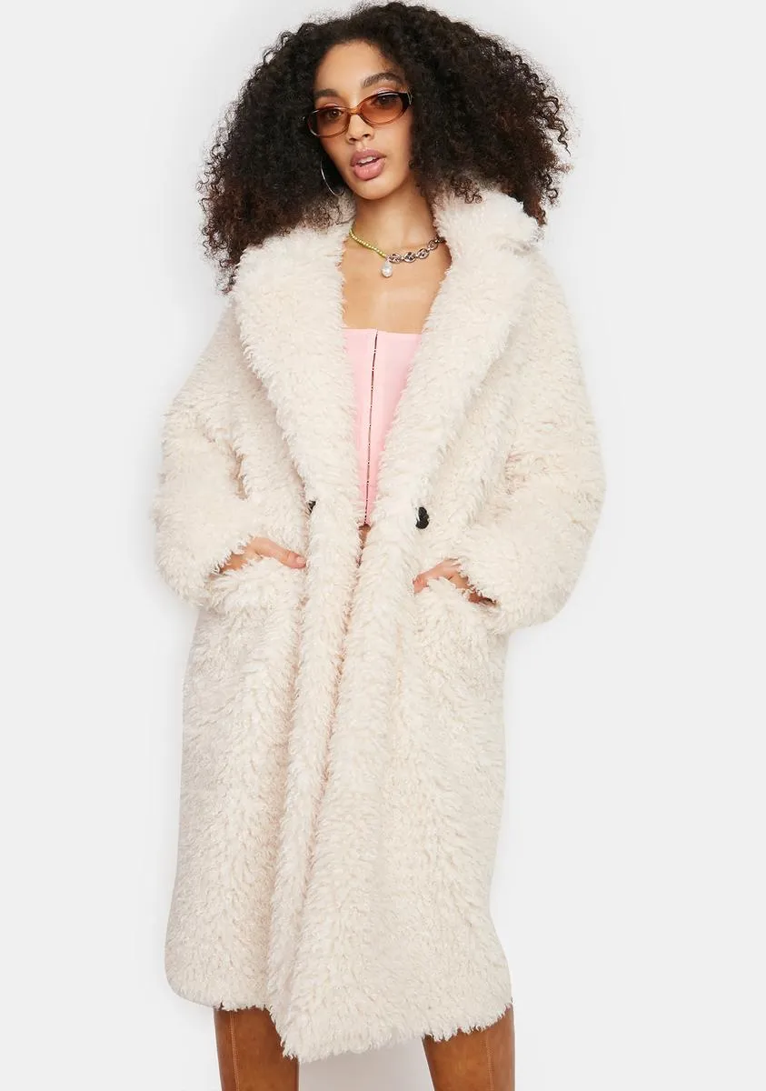 Cream Teddy Bear Faux Fur Coat